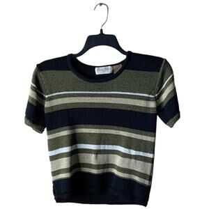 Vintage Casual Corner Sweater Short Sleeve Top Womens M Knitted Stretch Striped
